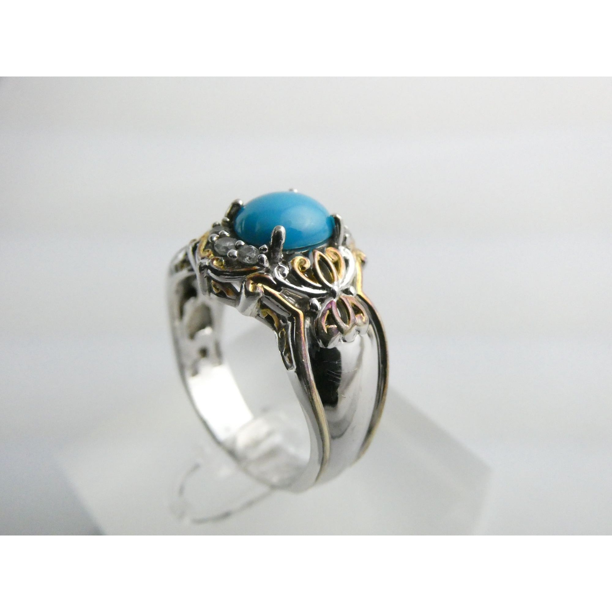 Gems en Vogue Michael Valitutti Sterling Silver Turquoise w Topaz Ring Sz 10.75