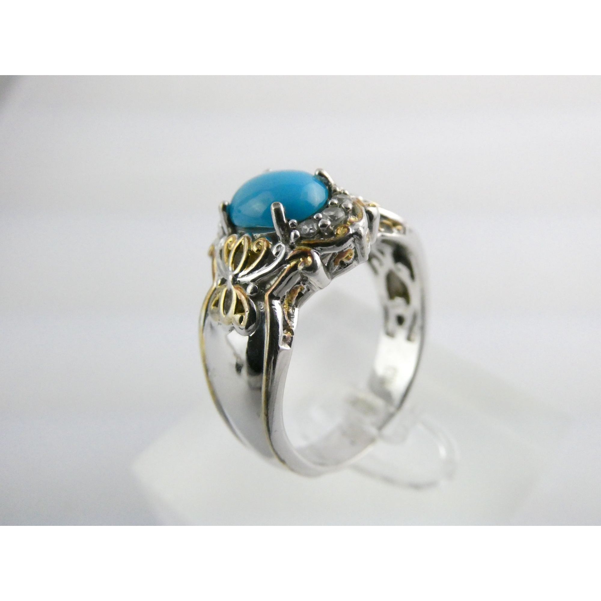 Gems en Vogue Michael Valitutti Sterling Silver Turquoise w Topaz Ring Sz 10.75