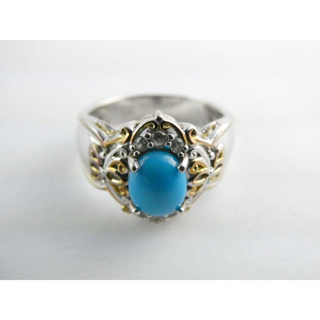 Gems en Vogue Michael Valitutti Sterling Silver Turquoise w Topaz Ring Sz 10.75