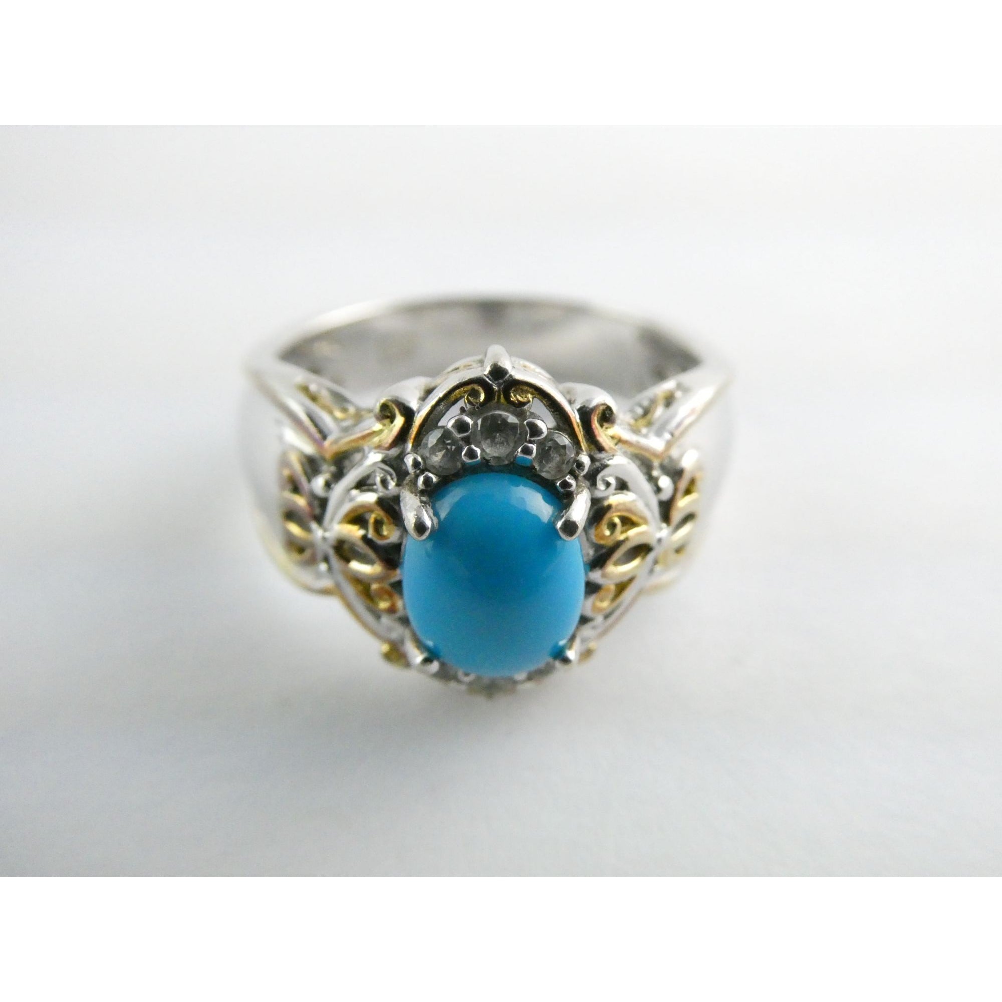 Gems en Vogue Michael Valitutti Sterling Silver Turquoise w Topaz Ring Sz 10.75