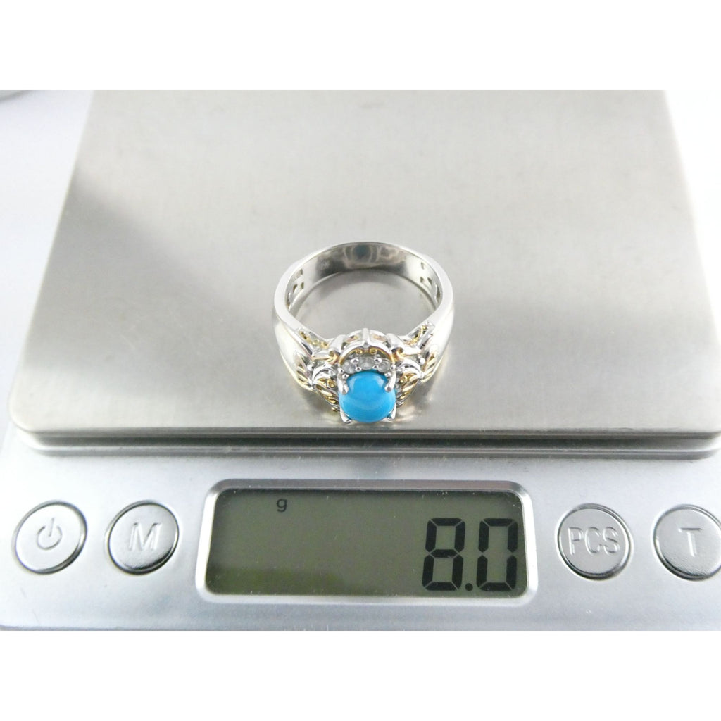 Gems en Vogue Michael Valitutti Sterling Silver Turquoise w Topaz Ring Sz 10.75