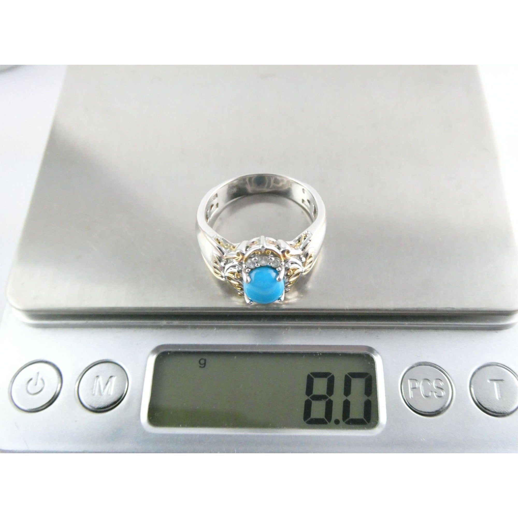 Gems en Vogue Michael Valitutti Sterling Silver Turquoise w Topaz Ring Sz 10.75
