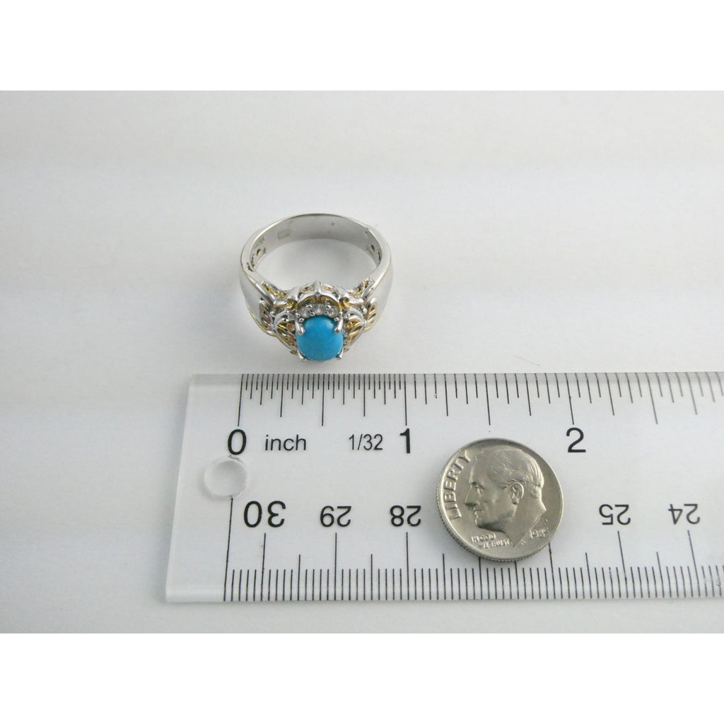Gems en Vogue Michael Valitutti Sterling Silver Turquoise w Topaz Ring Sz 10.75