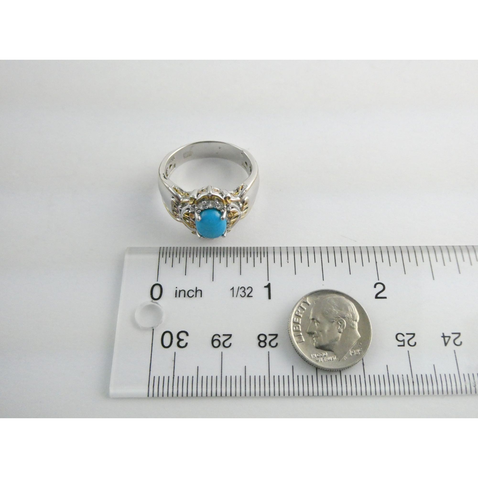 Gems en Vogue Michael Valitutti Sterling Silver Turquoise w Topaz Ring Sz 10.75