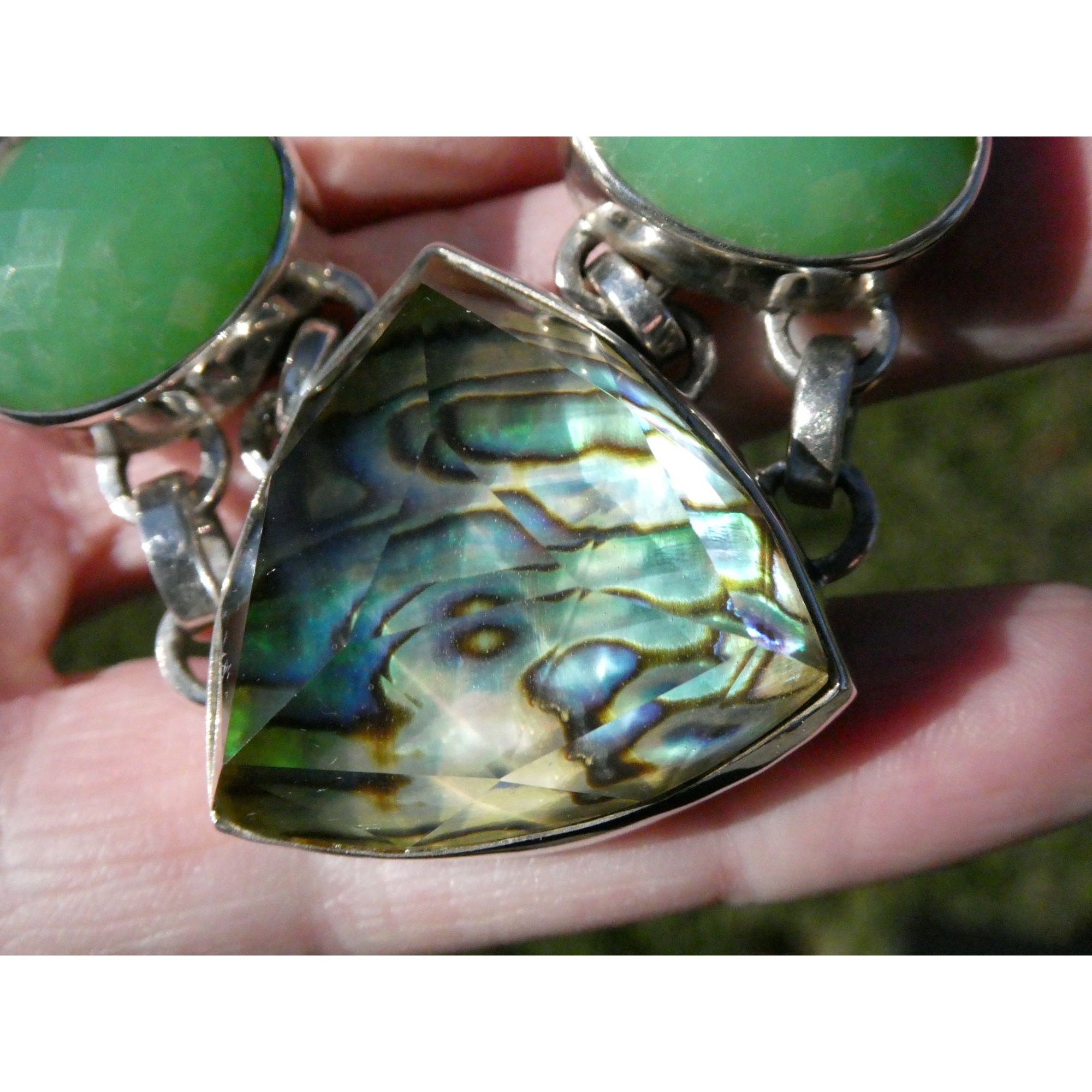 Stephen Dweck Sterling Silver Abalone Chrysoprase Topaz Pearls Choker Necklace