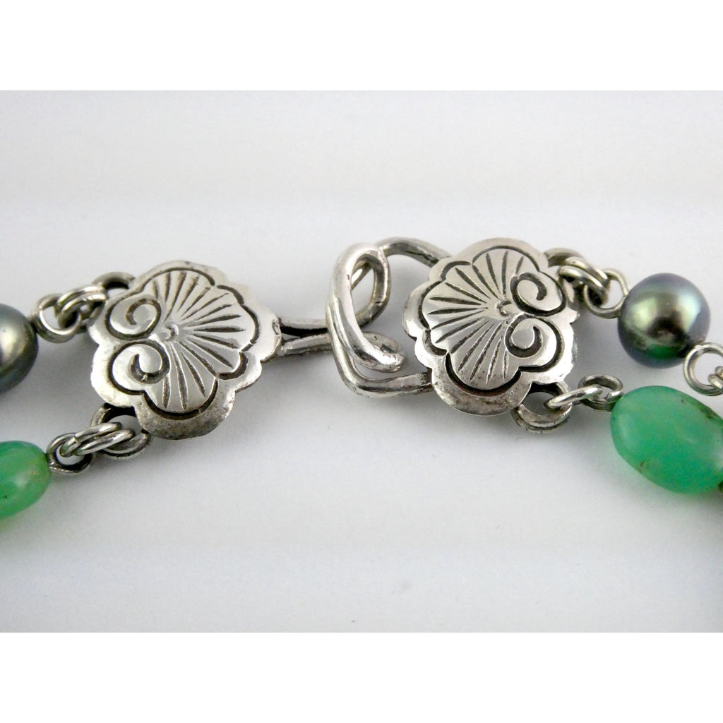 Stephen Dweck Sterling Silver Abalone Chrysoprase Topaz Pearls Choker Necklace
