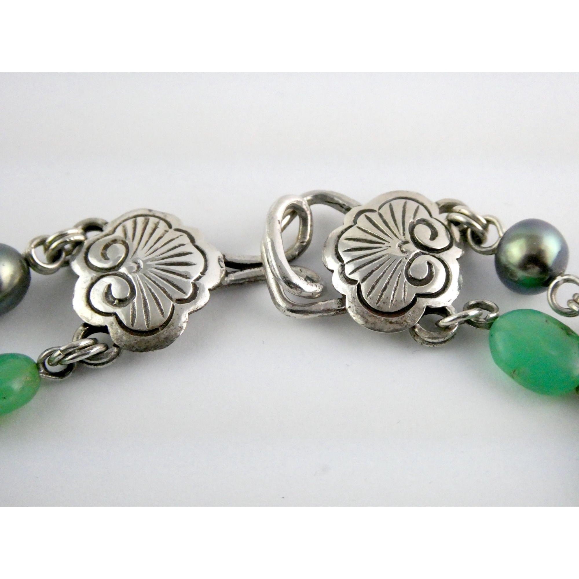 Stephen Dweck Sterling Silver Abalone Chrysoprase Topaz Pearls Choker Necklace