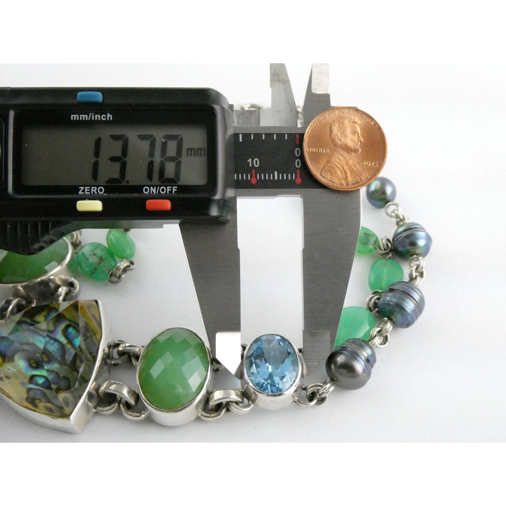 Stephen Dweck Sterling Silver Abalone Chrysoprase Topaz Pearls Choker Necklace