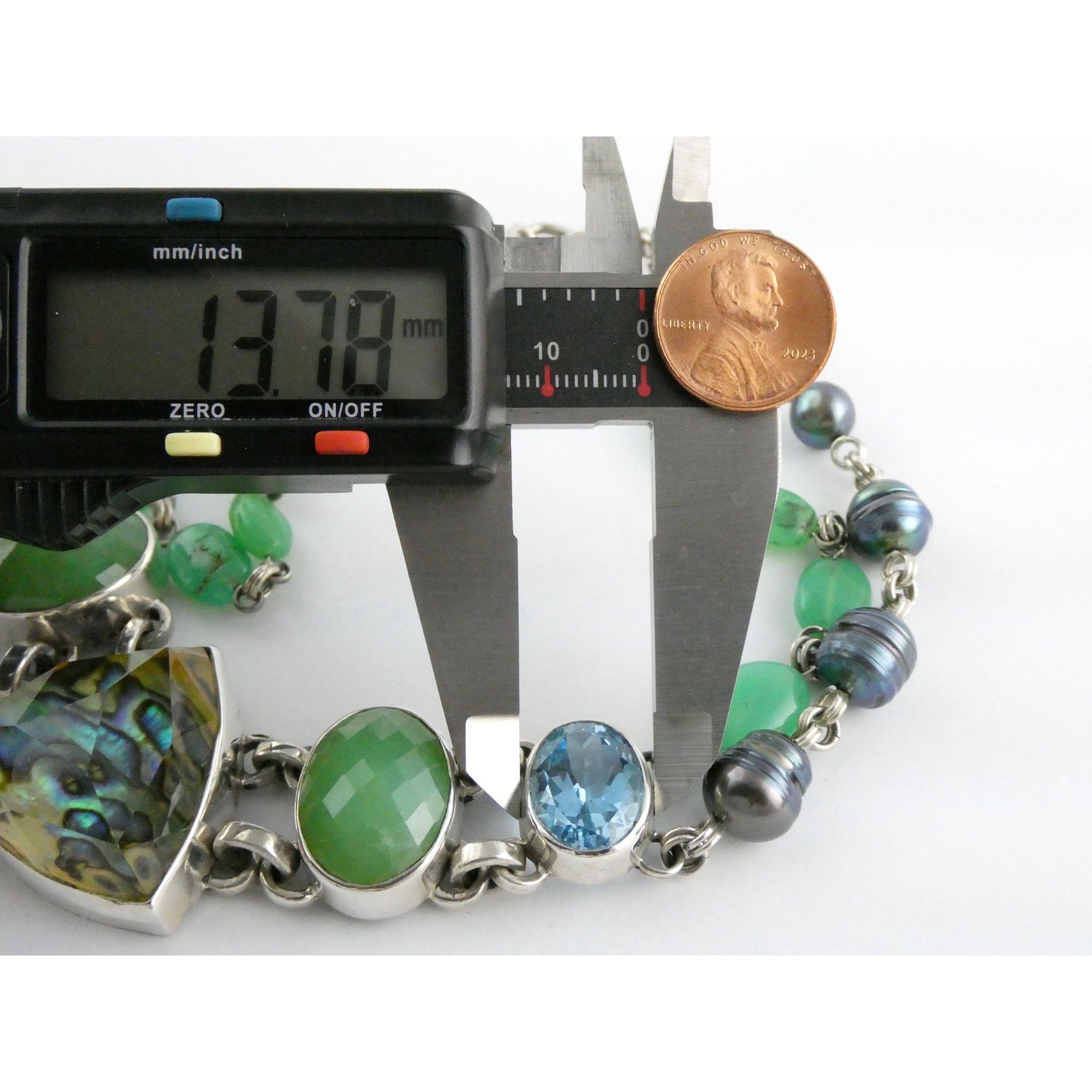 Stephen Dweck Sterling Silver Abalone Chrysoprase Topaz Pearls Choker Necklace