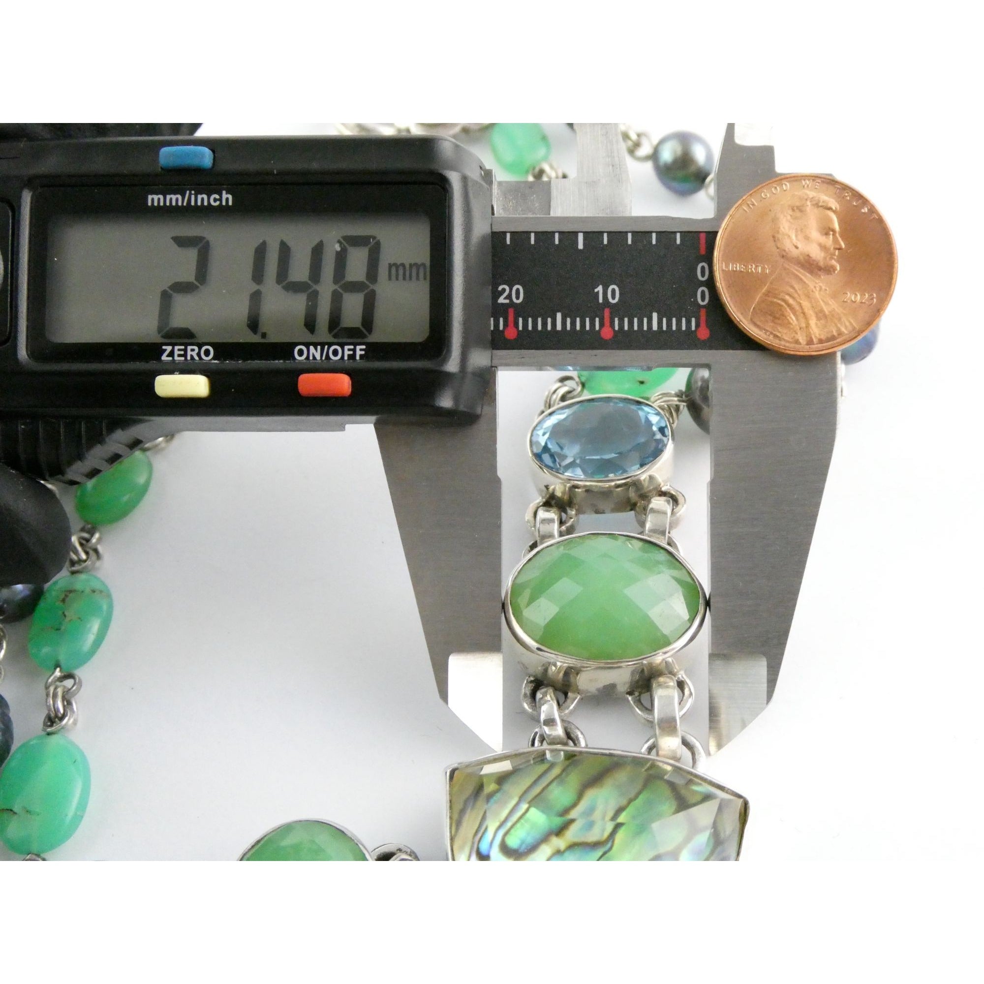 Stephen Dweck Sterling Silver Abalone Chrysoprase Topaz Pearls Choker Necklace
