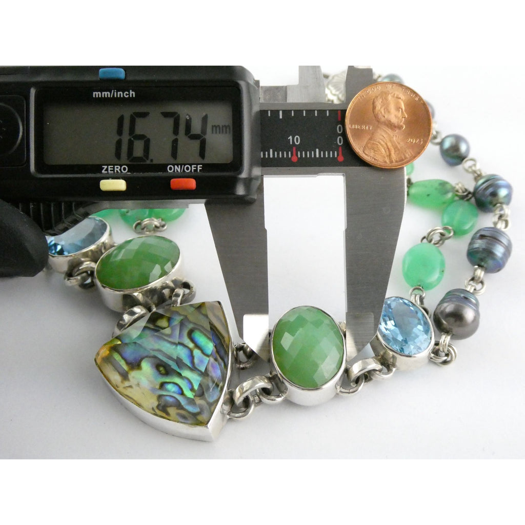 Stephen Dweck Sterling Silver Abalone Chrysoprase Topaz Pearls Choker Necklace