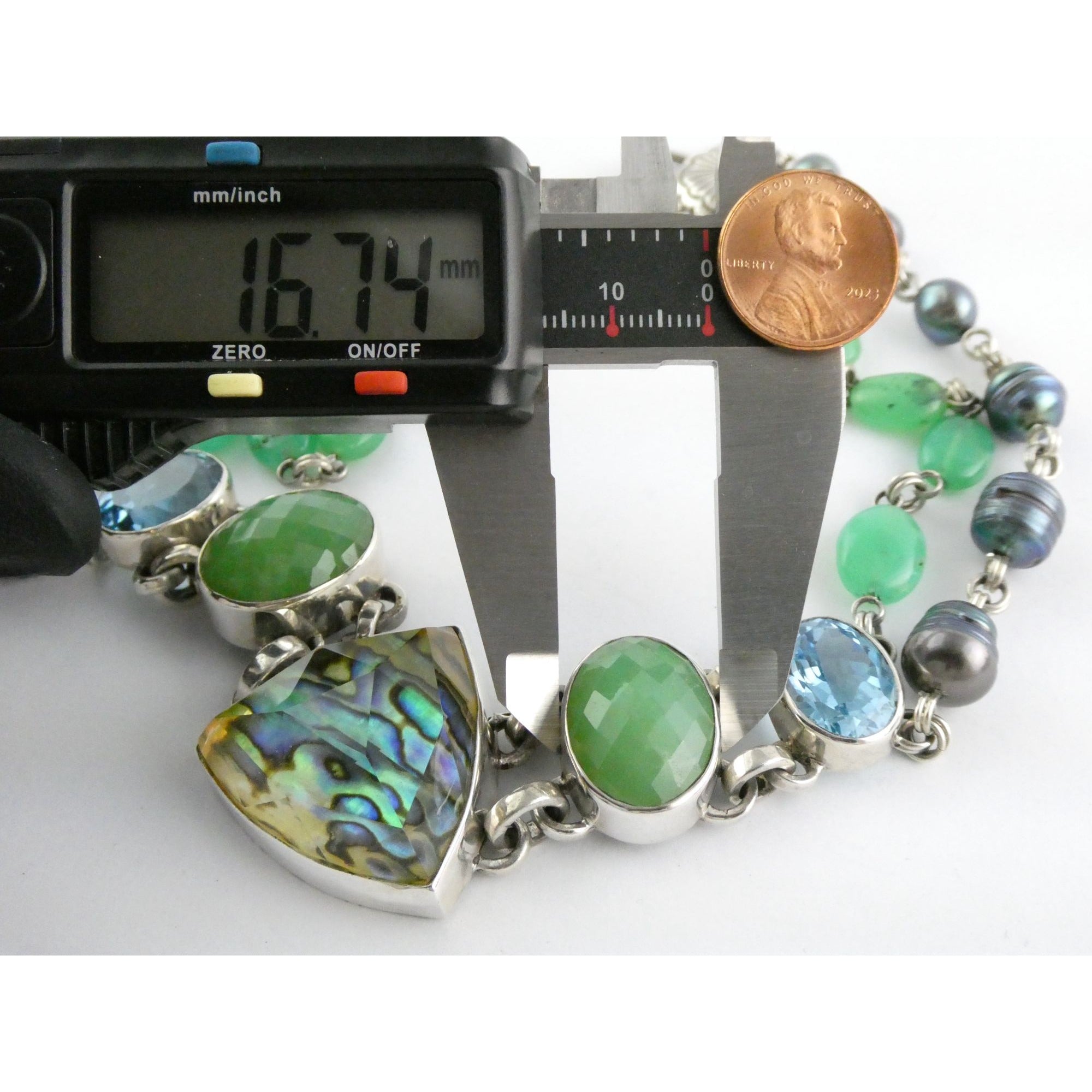 Stephen Dweck Sterling Silver Abalone Chrysoprase Topaz Pearls Choker Necklace