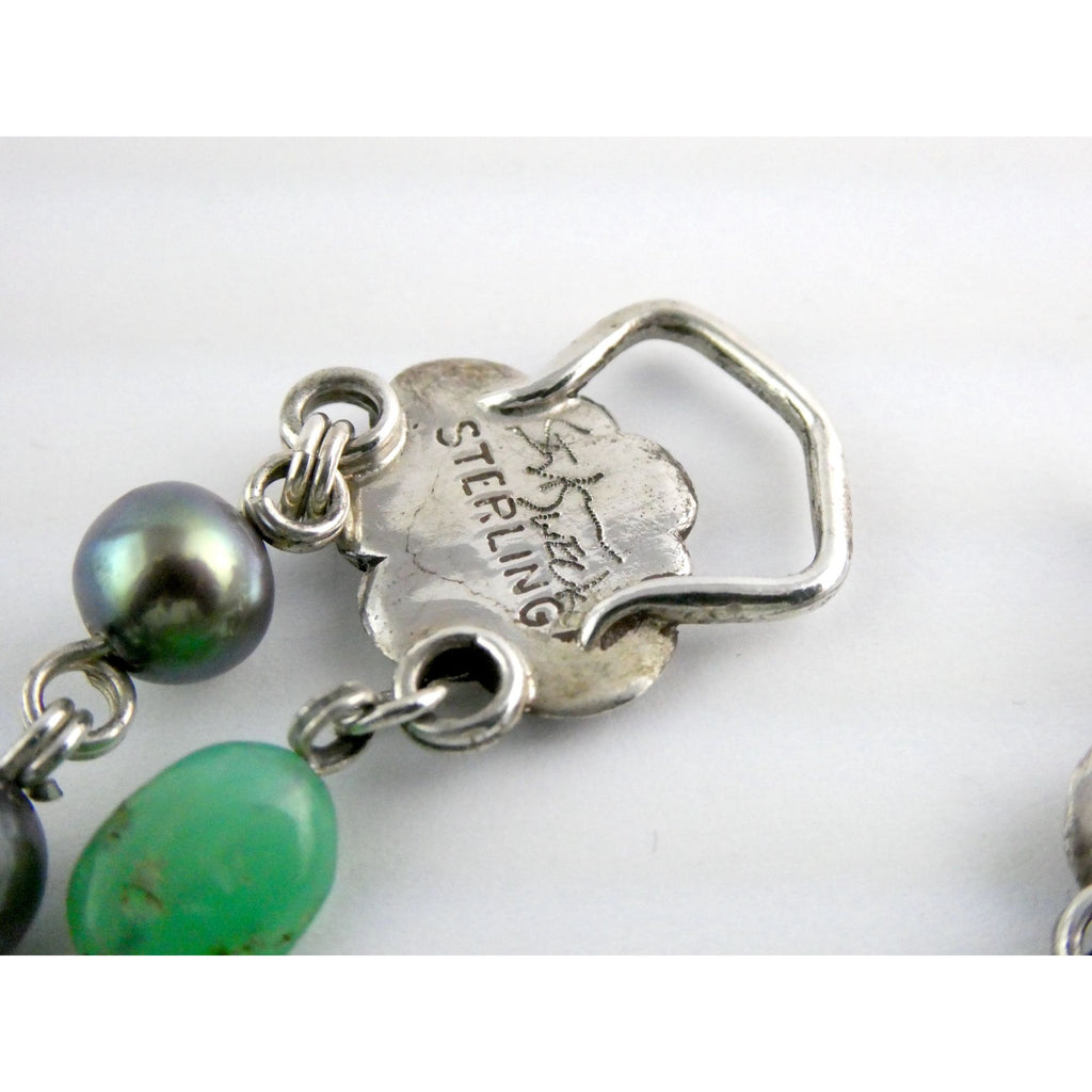 Stephen Dweck Sterling Silver Abalone Chrysoprase Topaz Pearls Choker Necklace