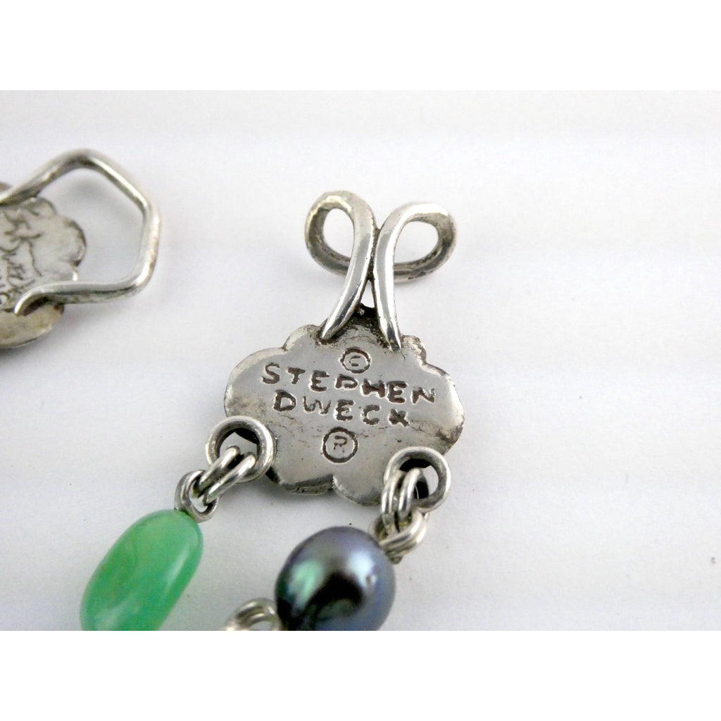 Stephen Dweck Sterling Silver Abalone Chrysoprase Topaz Pearls Choker Necklace