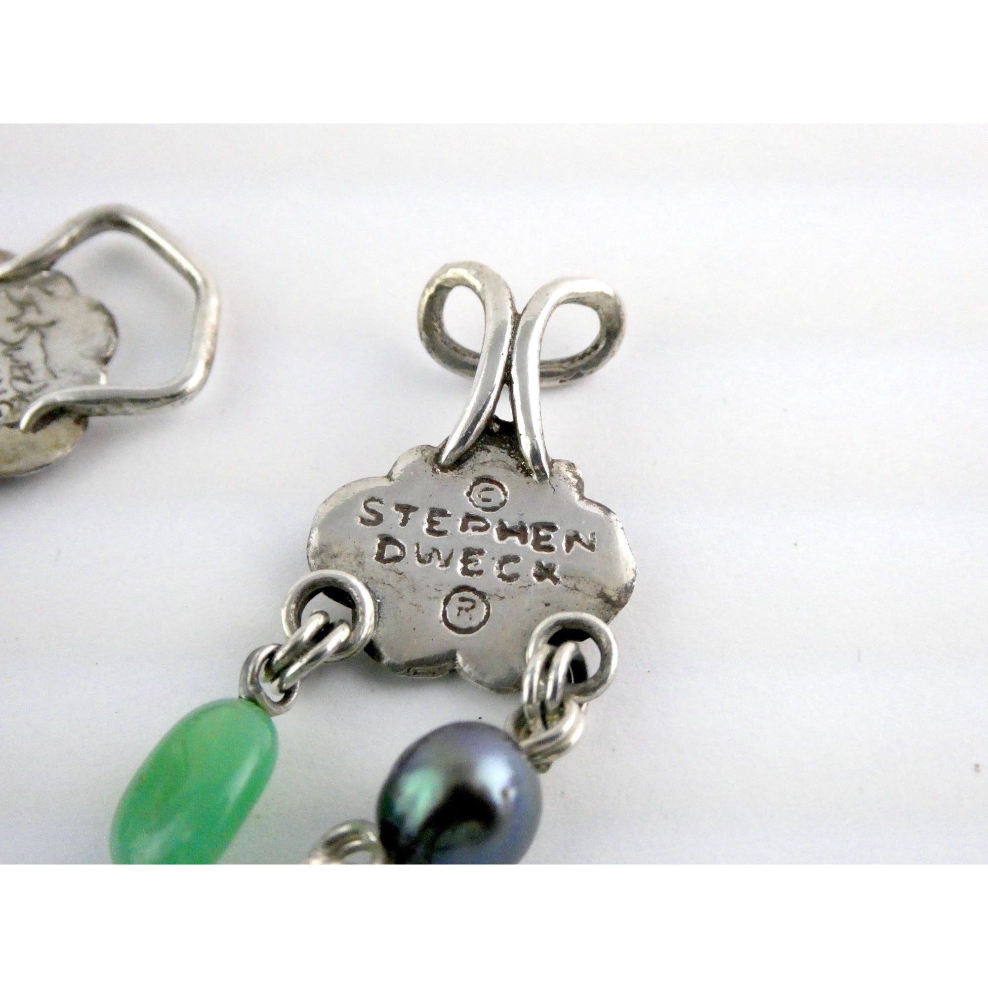 Stephen Dweck Sterling Silver Abalone Chrysoprase Topaz Pearls Choker Necklace