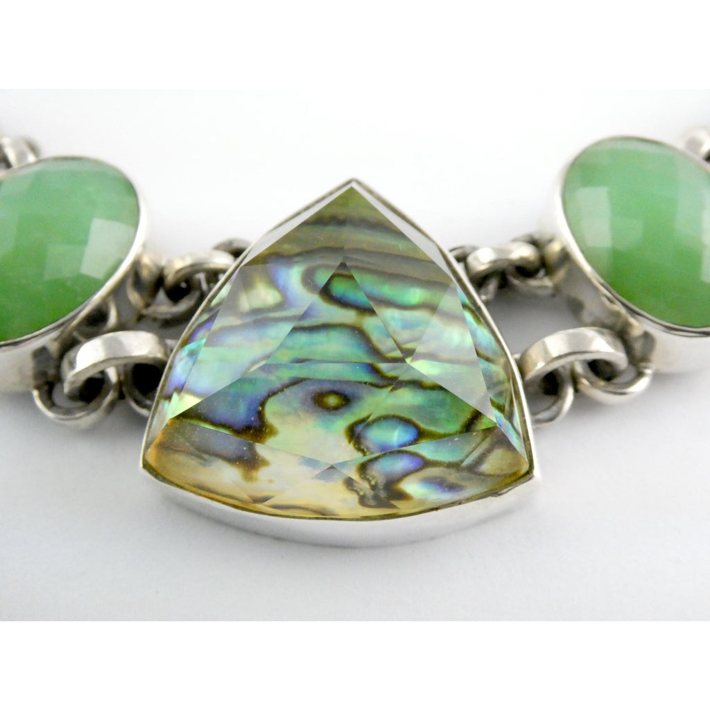 Stephen Dweck Sterling Silver Abalone Chrysoprase Topaz Pearls Choker Necklace