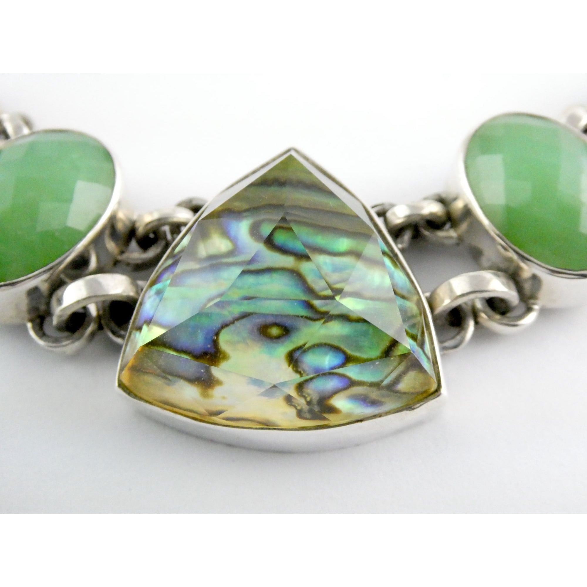 Stephen Dweck Sterling Silver Abalone Chrysoprase Topaz Pearls Choker Necklace