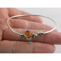 Sterling Silver Crystal Honey Bee and Honeycomb Bangle Bracelet 7.25 Inches 5.8g