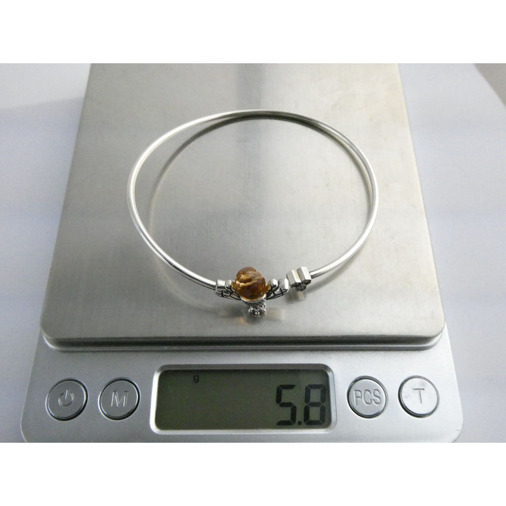 Sterling Silver Crystal Honey Bee and Honeycomb Bangle Bracelet 7.25 Inches 5.8g