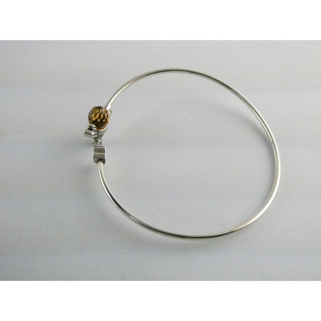 Sterling Silver Crystal Honey Bee and Honeycomb Bangle Bracelet 7.25 Inches 5.8g