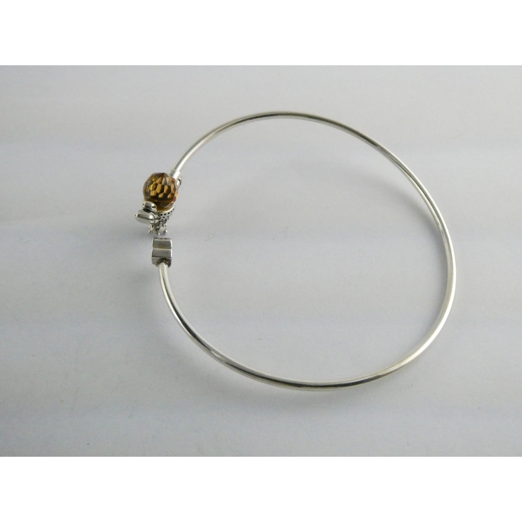 Sterling Silver Crystal Honey Bee and Honeycomb Bangle Bracelet 7.25 Inches 5.8g