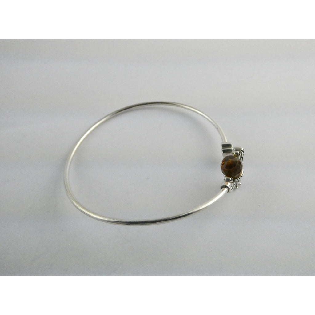 Sterling Silver Crystal Honey Bee and Honeycomb Bangle Bracelet 7.25 Inches 5.8g