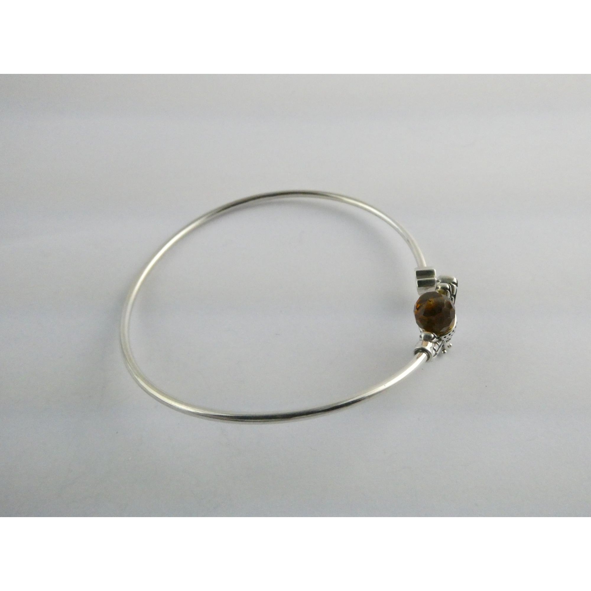 Sterling Silver Crystal Honey Bee and Honeycomb Bangle Bracelet 7.25 Inches 5.8g