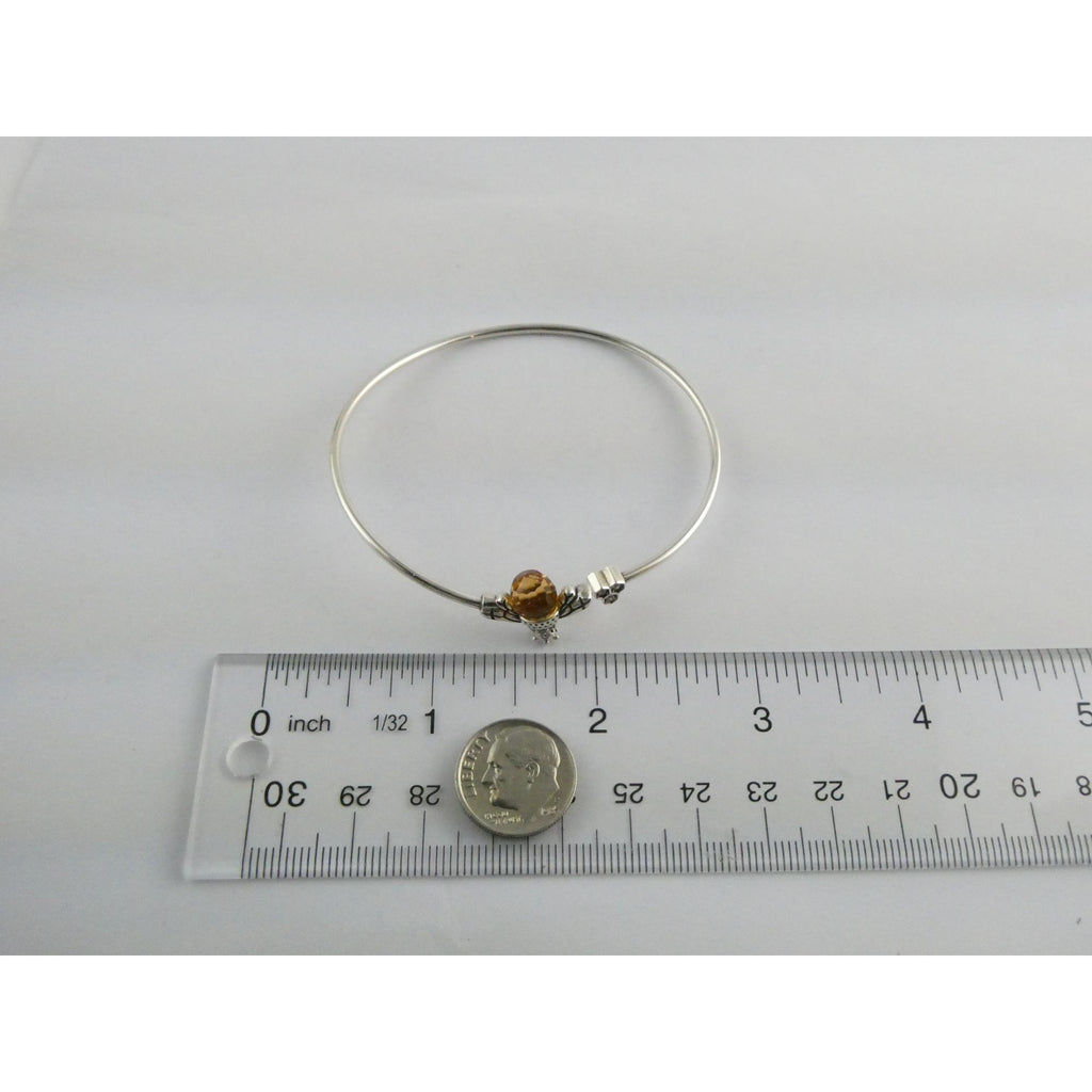 Sterling Silver Crystal Honey Bee and Honeycomb Bangle Bracelet 7.25 Inches 5.8g