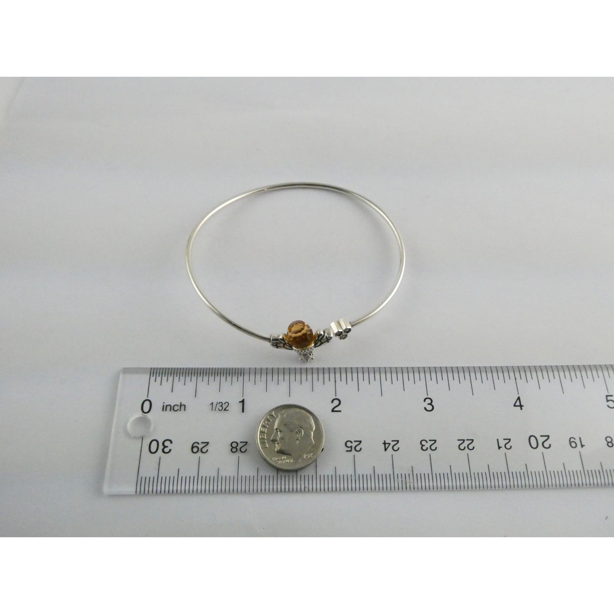 Sterling Silver Crystal Honey Bee and Honeycomb Bangle Bracelet 7.25 Inches 5.8g