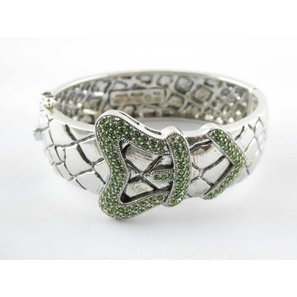 Vintage Timmy Woods Sterling Silver Belt Buckle Bangle Bracelet Green Acc 6.75In