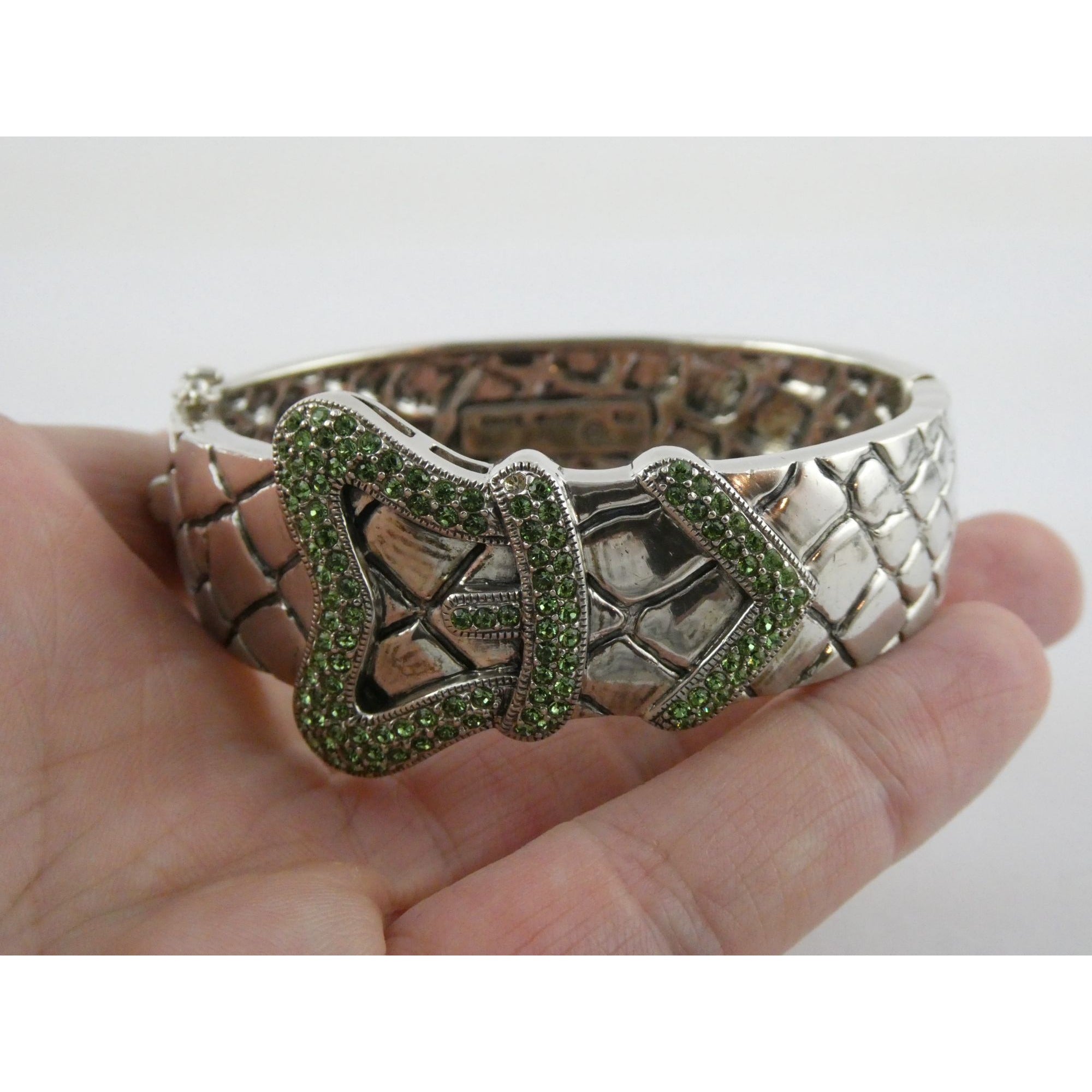 Vintage Timmy Woods Sterling Silver Belt Buckle Bangle Bracelet Green Acc 6.75In