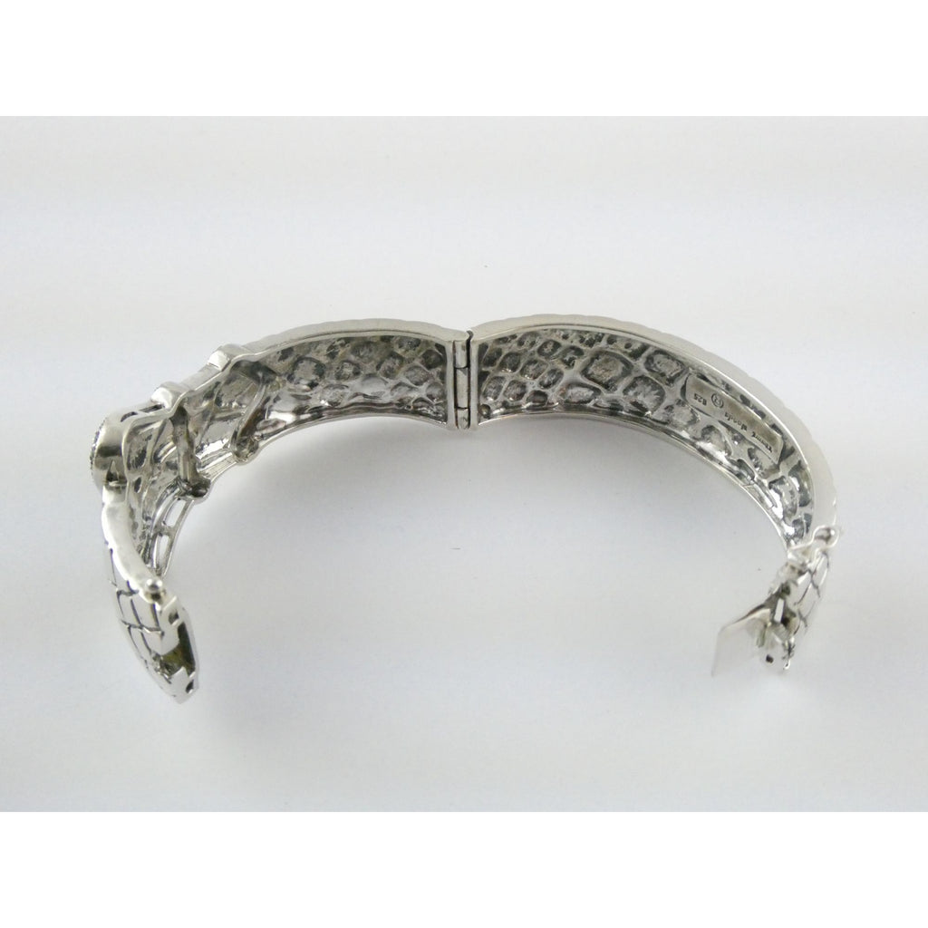 Vintage Timmy Woods Sterling Silver Belt Buckle Bangle Bracelet Green Acc 6.75In