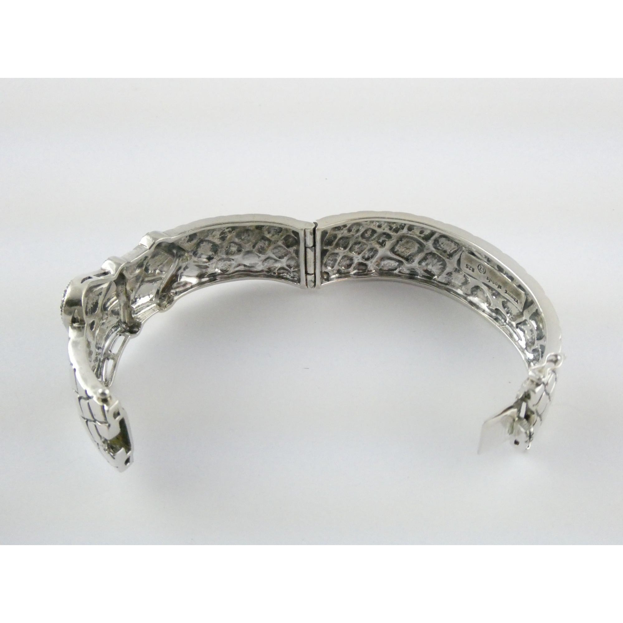 Vintage Timmy Woods Sterling Silver Belt Buckle Bangle Bracelet Green Acc 6.75In