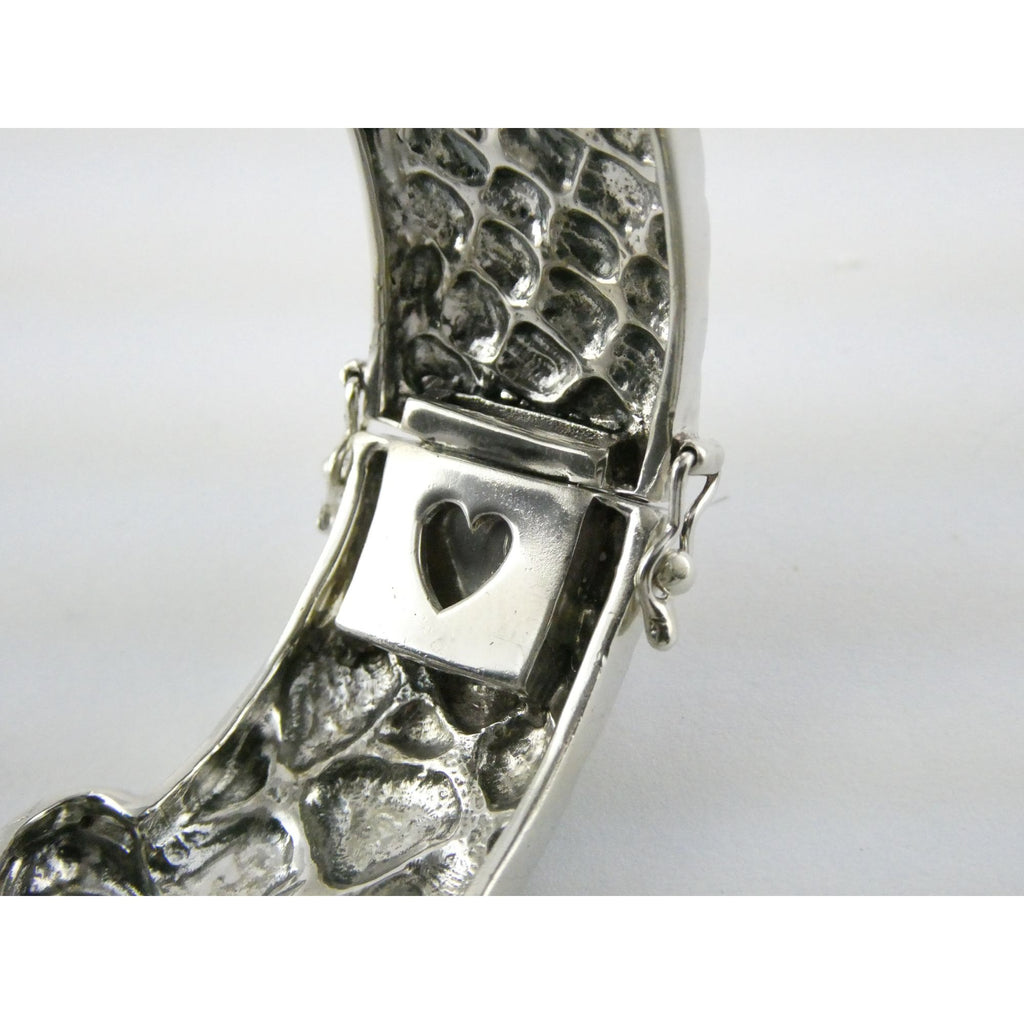 Vintage Timmy Woods Sterling Silver Belt Buckle Bangle Bracelet Green Acc 6.75In