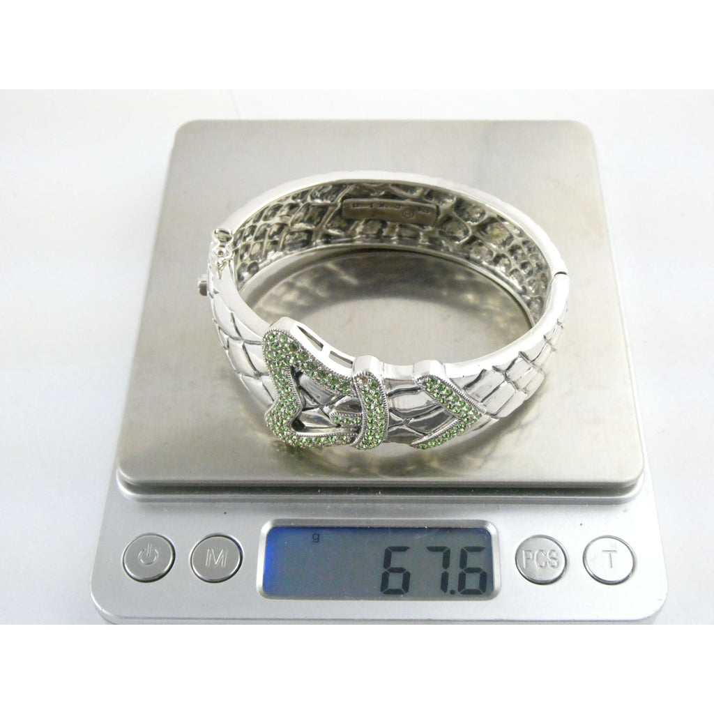 Vintage Timmy Woods Sterling Silver Belt Buckle Bangle Bracelet Green Acc 6.75In