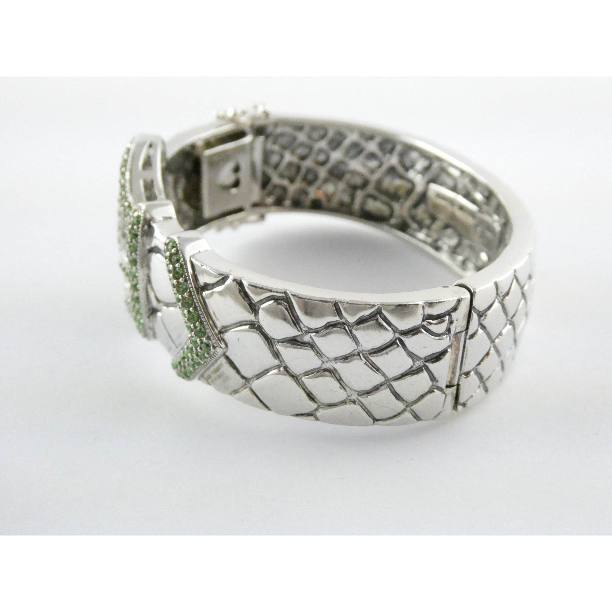 Vintage Timmy Woods Sterling Silver Belt Buckle Bangle Bracelet Green Acc 6.75In