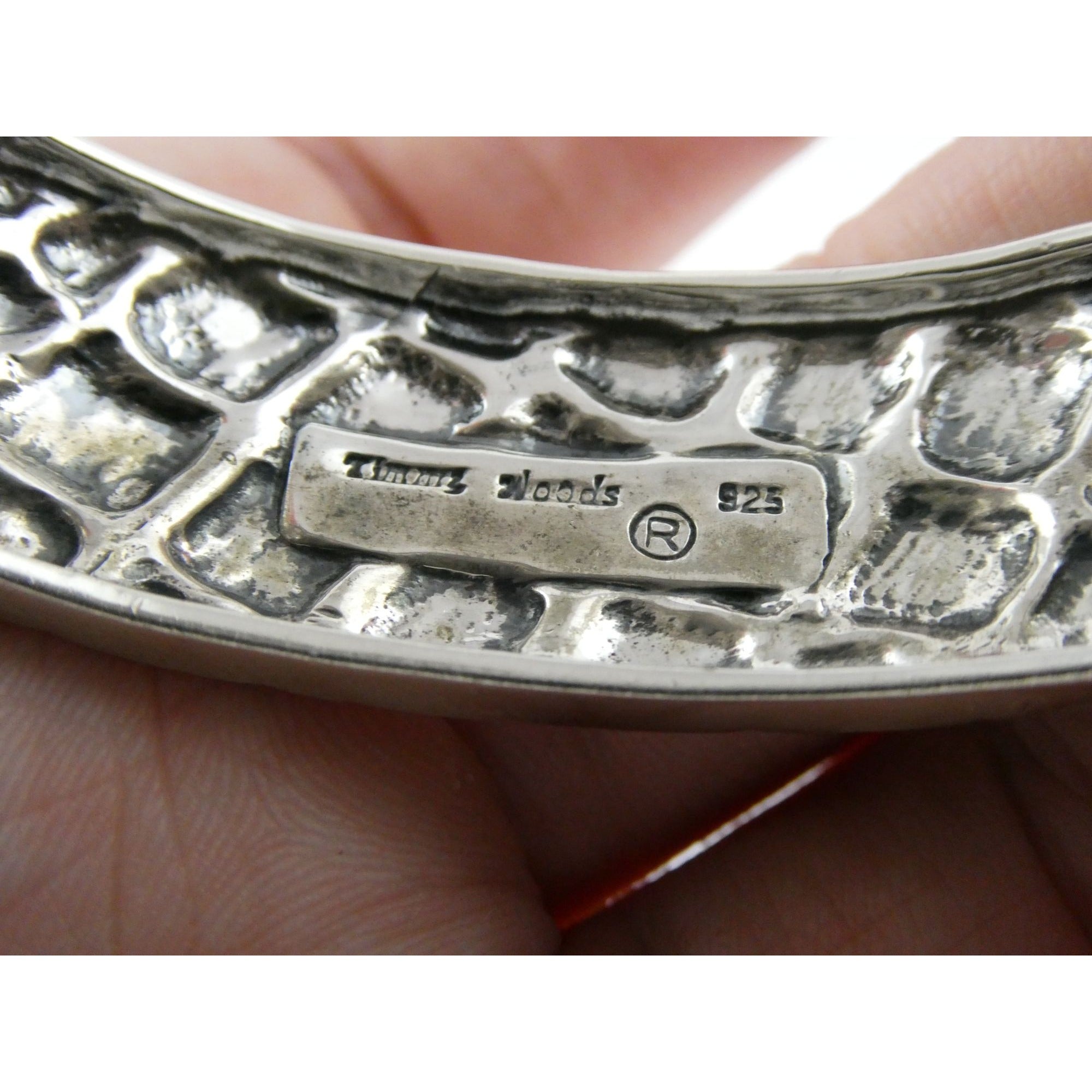 Vintage Timmy Woods Sterling Silver Belt Buckle Bangle Bracelet Green Acc 6.75In