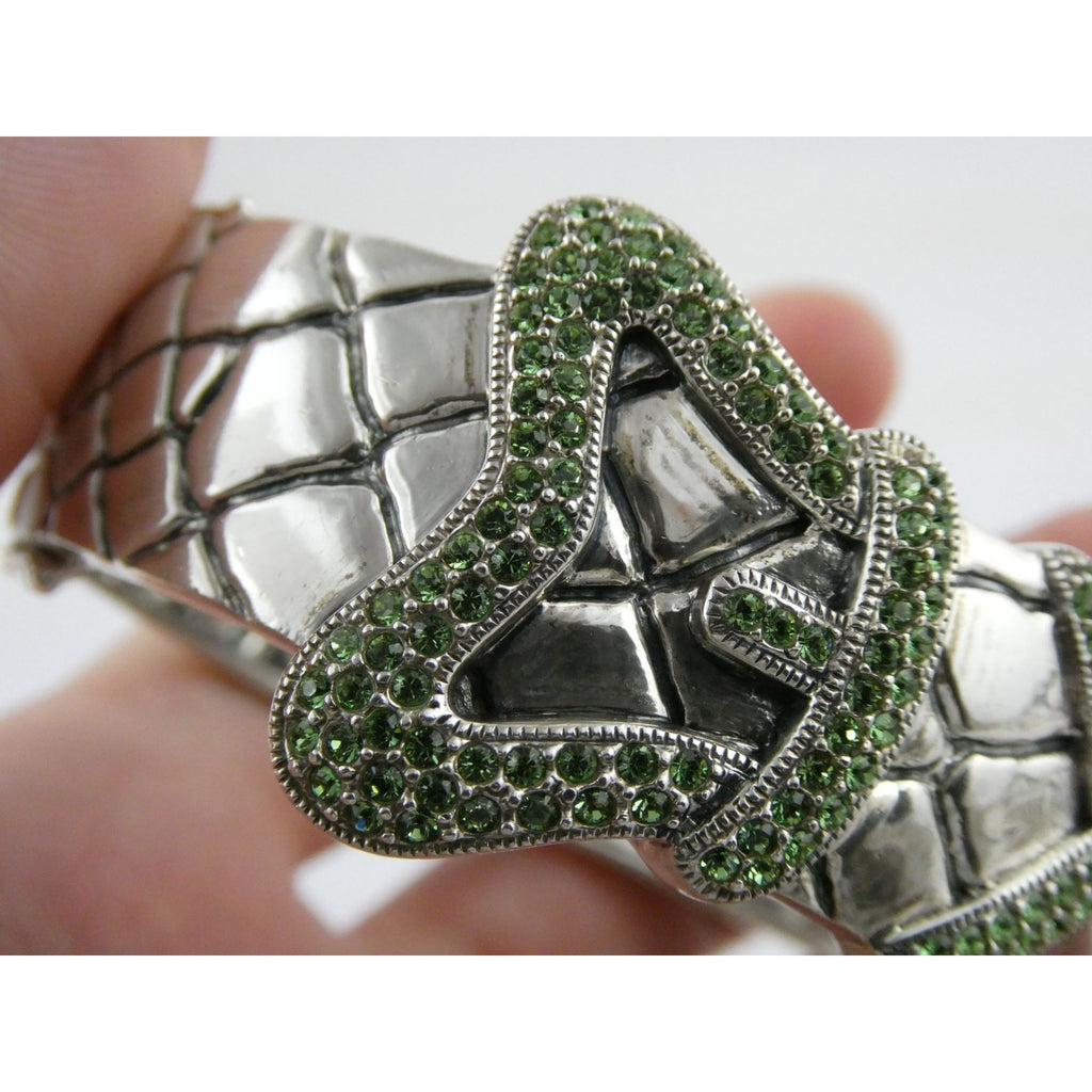 Vintage Timmy Woods Sterling Silver Belt Buckle Bangle Bracelet Green Acc 6.75In