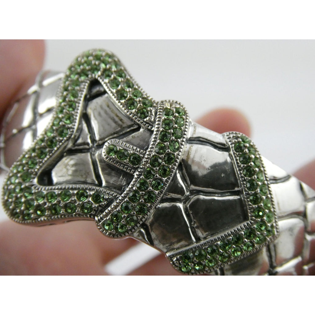 Vintage Timmy Woods Sterling Silver Belt Buckle Bangle Bracelet Green Acc 6.75In