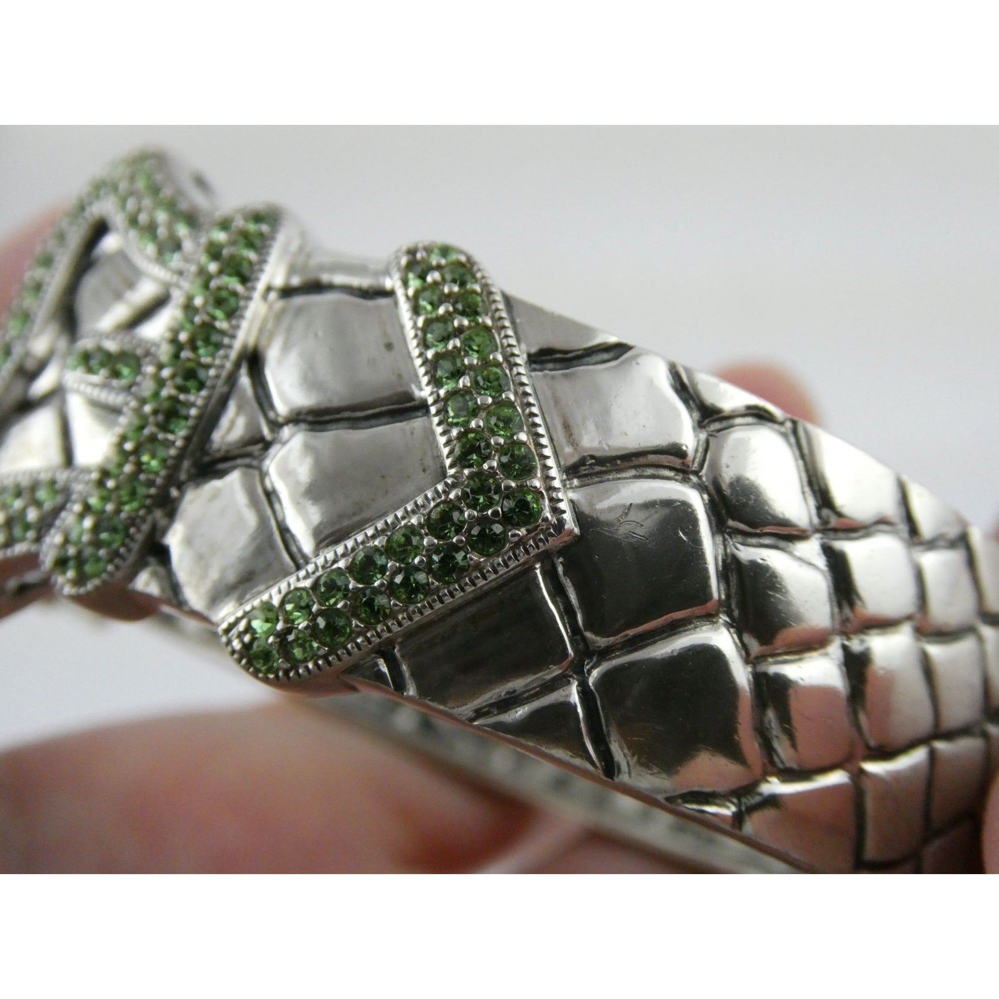 Vintage Timmy Woods Sterling Silver Belt Buckle Bangle Bracelet Green Acc 6.75In