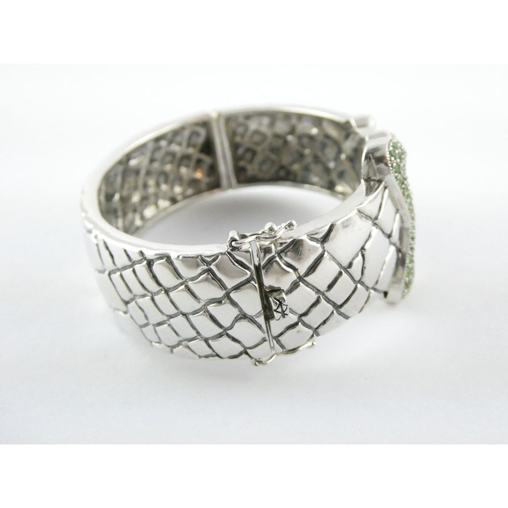 Vintage Timmy Woods Sterling Silver Belt Buckle Bangle Bracelet Green Acc 6.75In