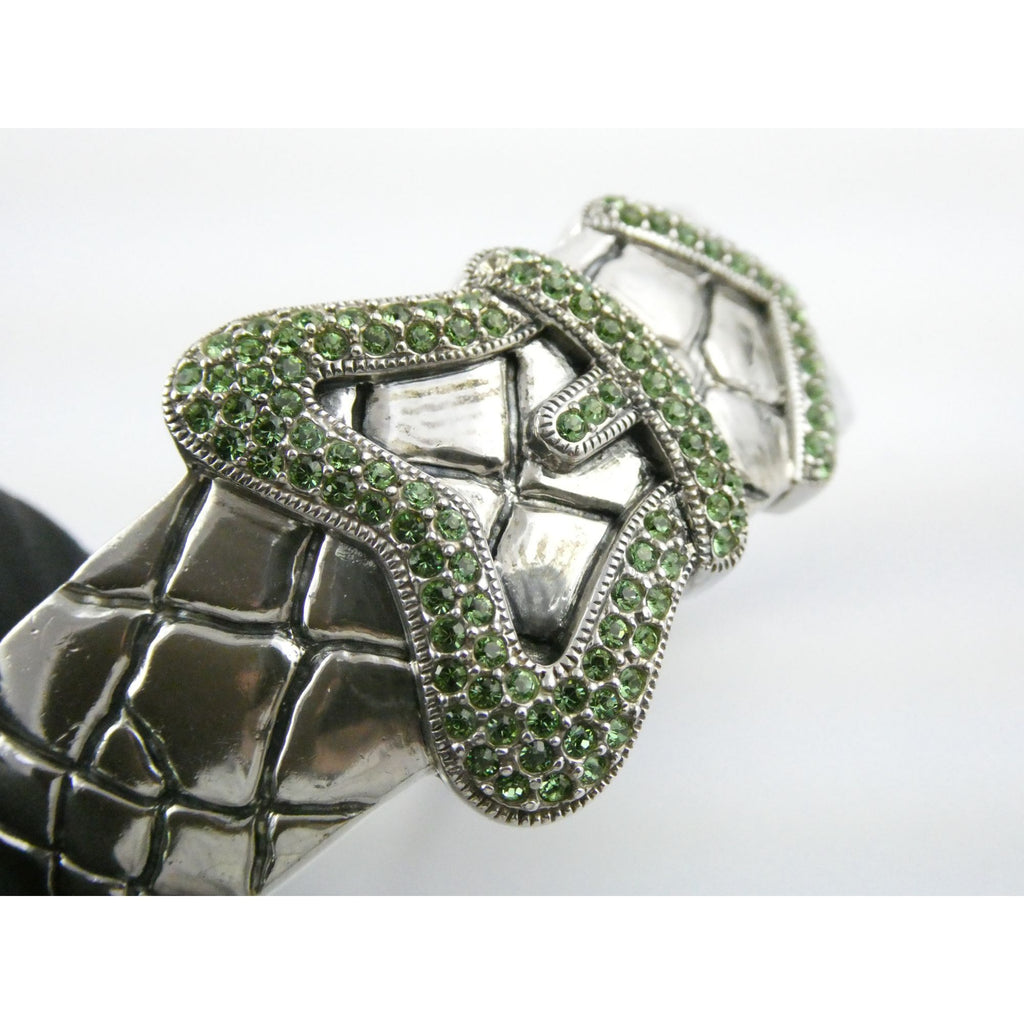 Vintage Timmy Woods Sterling Silver Belt Buckle Bangle Bracelet Green Acc 6.75In
