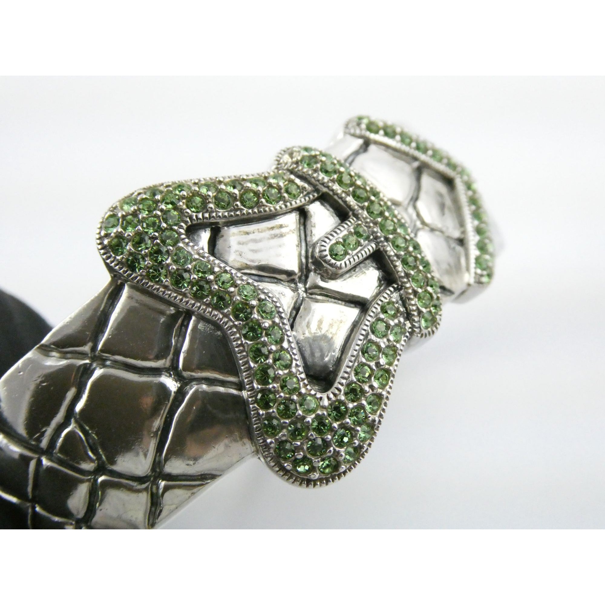 Vintage Timmy Woods Sterling Silver Belt Buckle Bangle Bracelet Green Acc 6.75In
