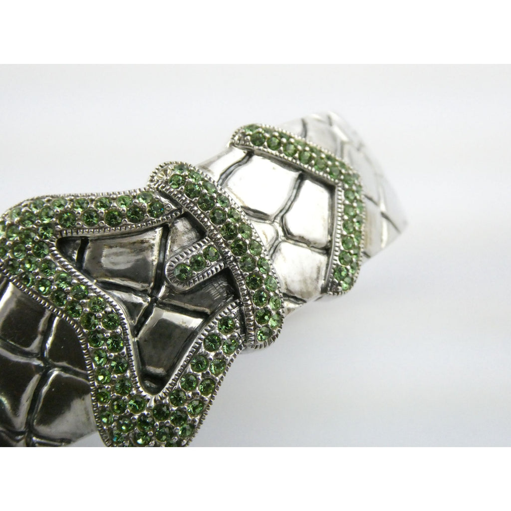 Vintage Timmy Woods Sterling Silver Belt Buckle Bangle Bracelet Green Acc 6.75In