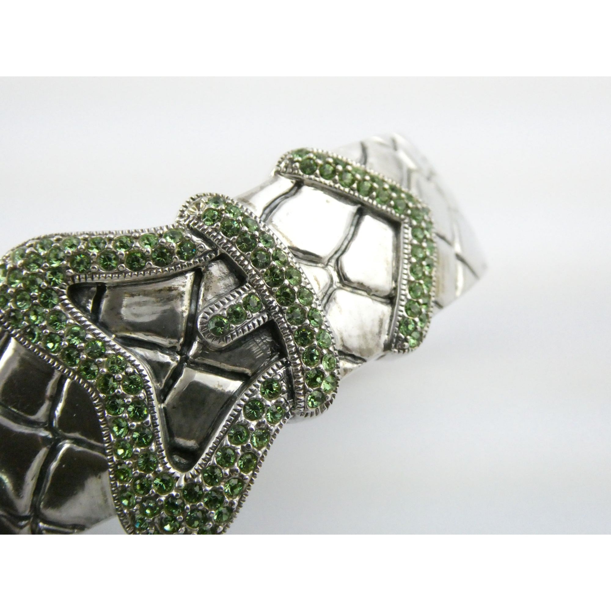 Vintage Timmy Woods Sterling Silver Belt Buckle Bangle Bracelet Green Acc 6.75In