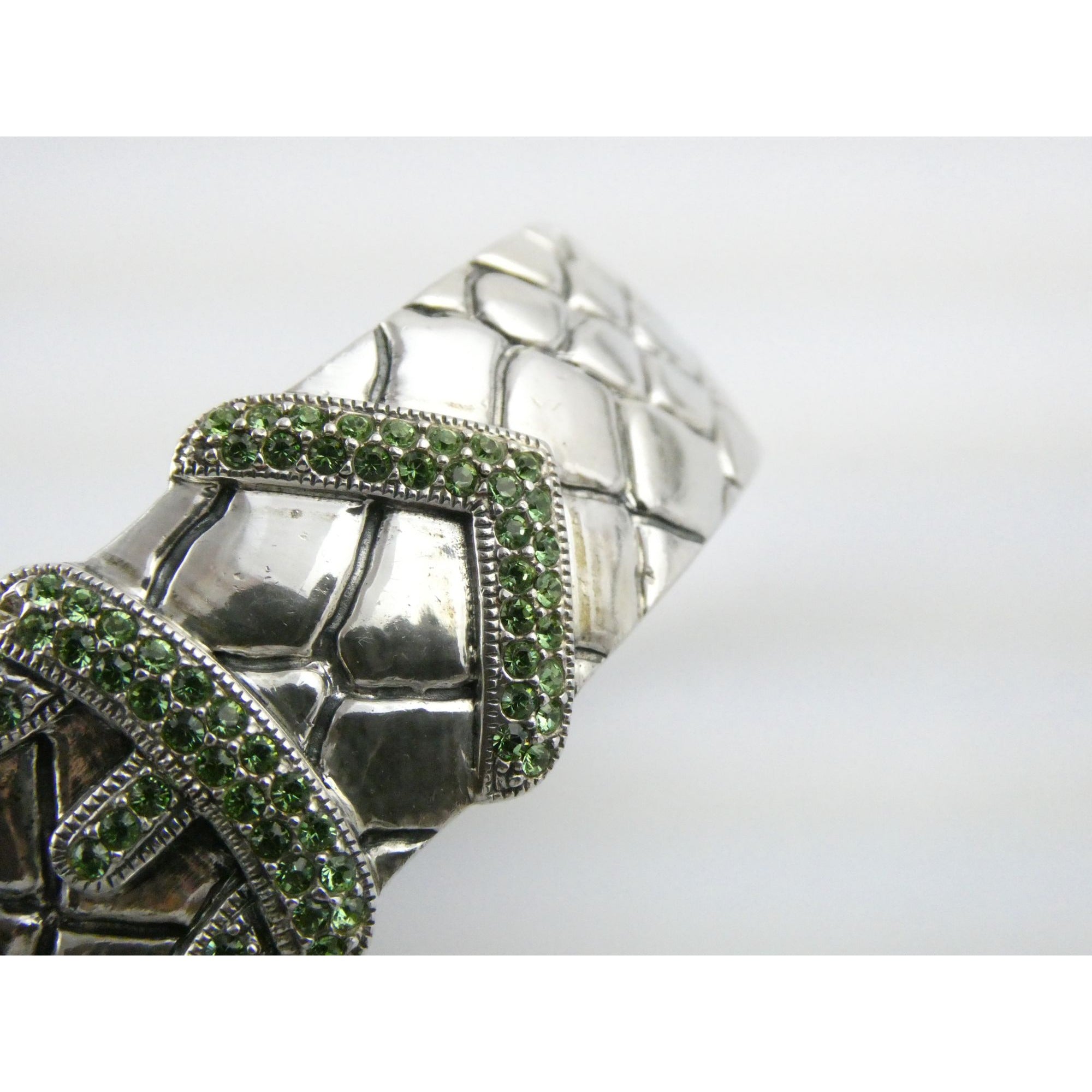 Vintage Timmy Woods Sterling Silver Belt Buckle Bangle Bracelet Green Acc 6.75In