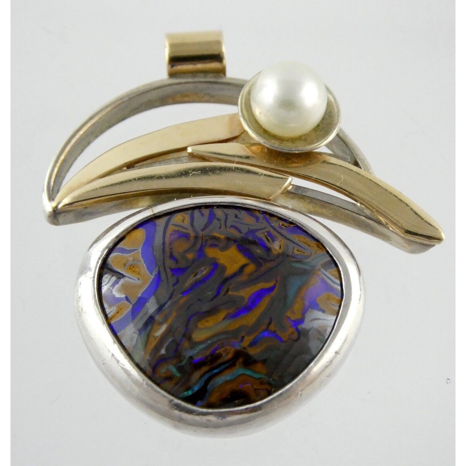 Lisa McCormick Sterling Silver 14k Gold Koroit Opal Pearl Pendant 16.7g 1.5 Inch