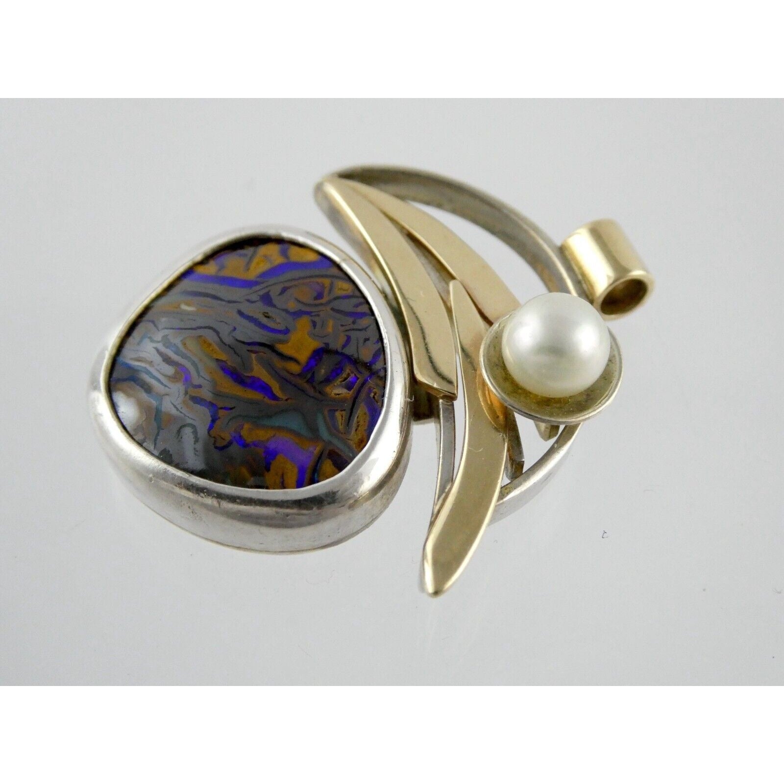 Lisa McCormick Sterling Silver 14k Gold Koroit Opal Pearl Pendant 16.7g 1.5 Inch