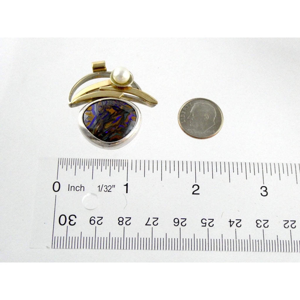 Lisa McCormick Sterling Silver 14k Gold Koroit Opal Pearl Pendant 16.7g 1.5 Inch