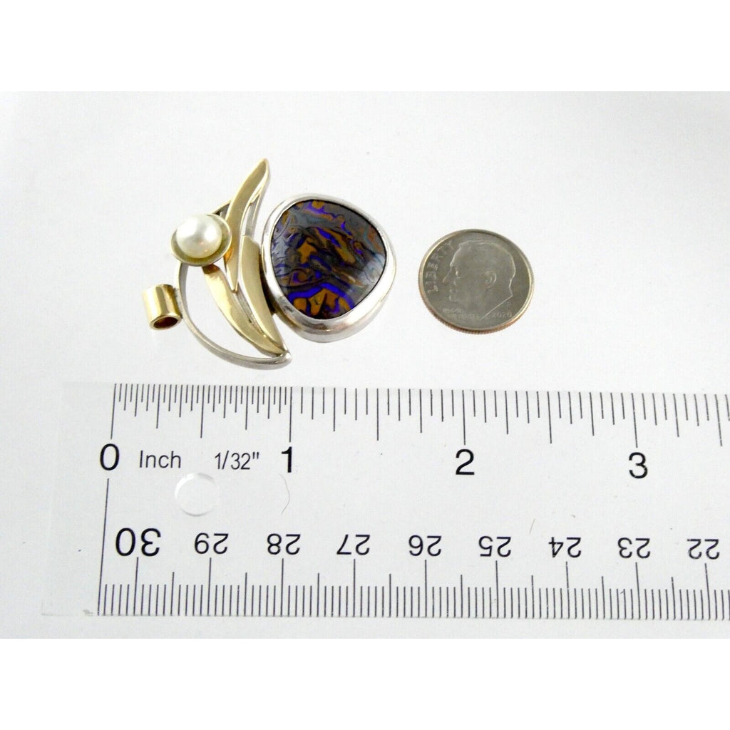 Lisa McCormick Sterling Silver 14k Gold Koroit Opal Pearl Pendant 16.7g 1.5 Inch